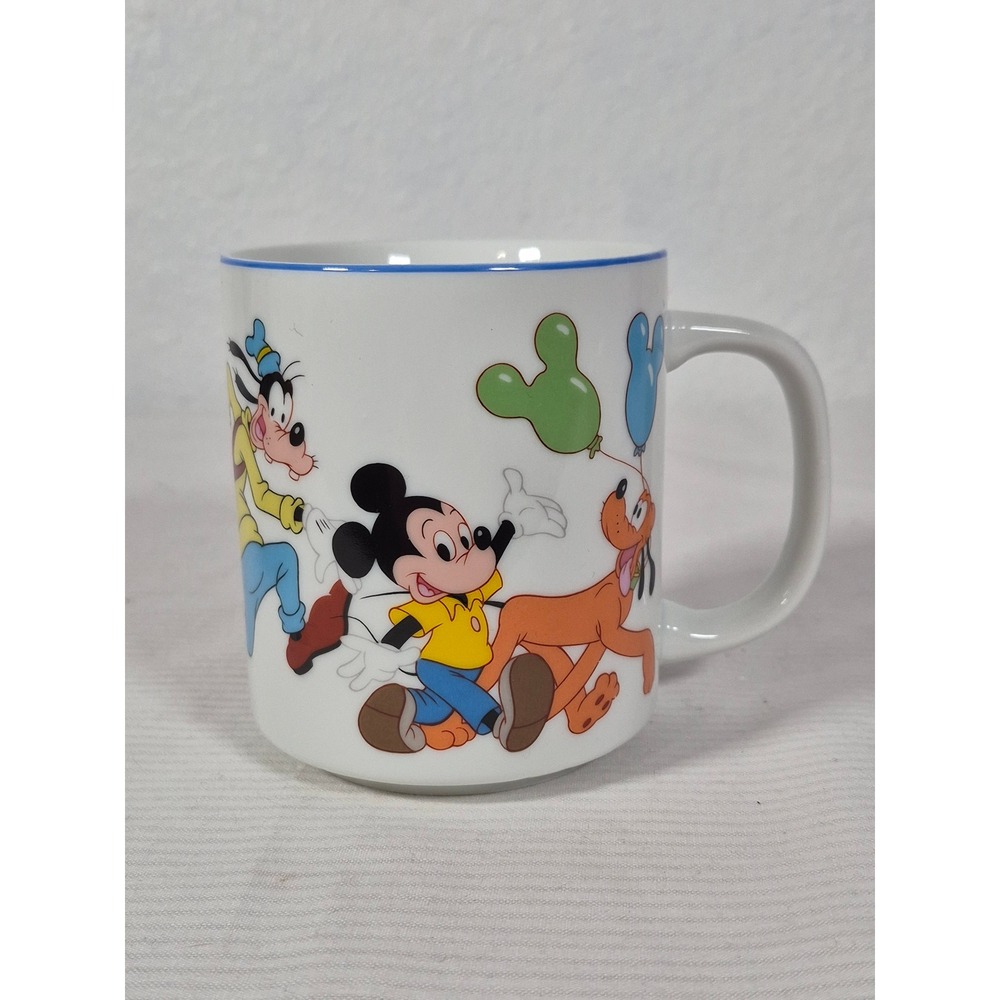 Vintage Disney Parks Mickey Mouse & Friends Coffee Mug Made in Japan White Blue
